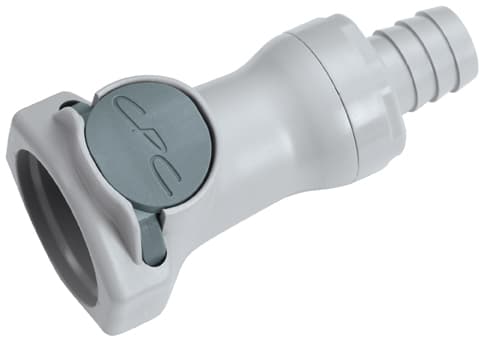 Straight, Thumb Latch - HFC Series Female to Tube Fitment 12,7mm (1/2") ID, PP (Polypropylene) Grey, 1/2" Flow, Plastic Latch, NSF Version