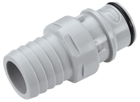Straight, Thumb Latch - HFC Series Male to Tube Fitment 19,0mm (3/4") ID, PP (Polypropylene) Grey, 1/2" Flow, NSF Version, FDA Buna N O-Ring