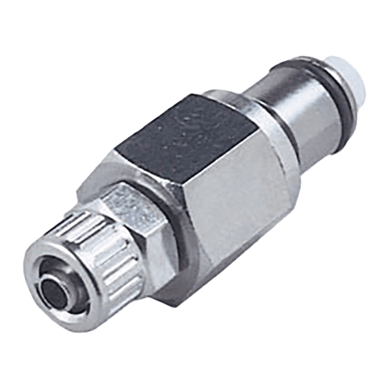 Straight, Thumb Latch - PLC/LC Series Male to PTF (Push to Fit) 6,4mm (1/4") OD, Chrome Plated Brass, 1/4" Flow, NSF Version, FDA Buna N O-Ring