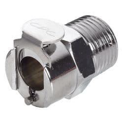 Female Thumb Latch - PLC/LC Series to  3/8" Male NPT Thread, Straight, Chrome Plated Brass, Open-Flow