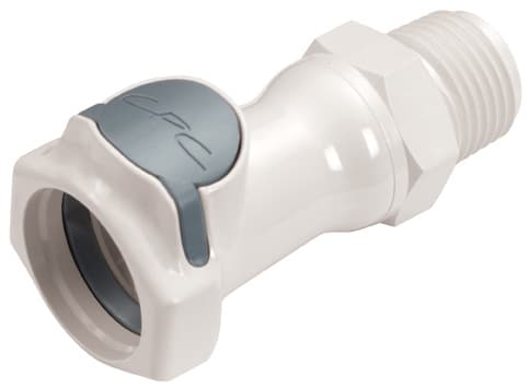 Straight, Thumb Latch - HFC Series Female to NPT 1/2", PSU (Polysulfone) White, 1/2" Flow, Plastic Latch, NSF Version, FDA EPDM O-Ring