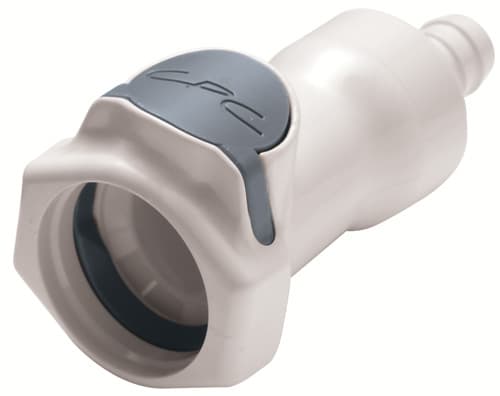 Straight, Thumb Latch - HFC Series Female to Tube Fitment 12,7mm (1/2") ID, PSU (Polysulfone) White, 1/2" Flow, Plastic Latch, NSF Version, FDA EPDM O-Ring