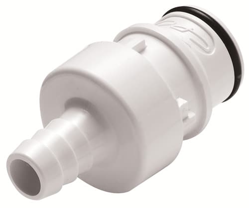 Straight, Thumb Latch - HFC Series Male to Tube Fitment 9,5mm (3/8") ID, PSU (Polysulfone) White, 1/2" Flow, NSF Version, FDA EPDM O-Ring