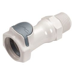 Female Thumb Latch - HFC Series to  1/2" Male NPT Thread, Straight, PSU (Polysulfone), Open-Flow