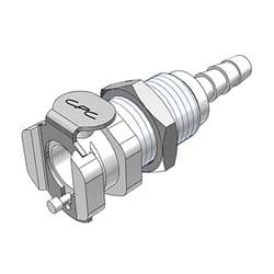 Female Thumb Latch - PMC/MC Series to  4,8mm (3/16") Tube Connection, Panel Mount, Acetal, Shut-Off