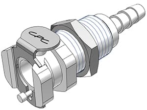 Panel Mount, Thumb Latch - PMC/MC Series Female to Tube Fitment 4,8mm (3/16") ID, Acetal White, 1/8" Flow, Metal Latch, NSF Version, FDA Buna N O-Ring