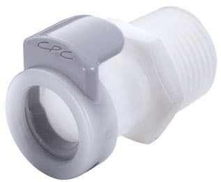 Straight, Thumb Latch - APC Series Female to NPT 3/8", Acetal White, 1/4" Flow, Plastic Latch