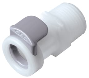 Straight, Thumb Latch - APC Series Female to BSPT 3/8", Acetal White, 1/4" Flow, Plastic Latch