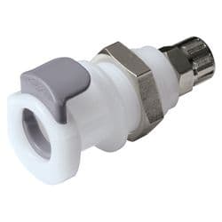 Female Thumb Latch - APC Series to  6,4mm (1/4") Tube Connection PTF (Push to Fit), Panel Mount, Acetal, Open-Flow