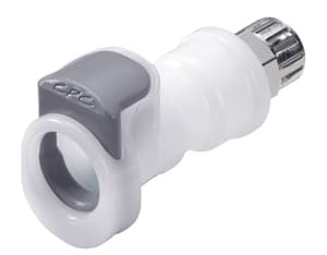 Straight, Thumb Latch - APC Series Female to Tube Fitment 6,4mm (1/4") ID, Acetal White, 1/4" Flow, Plastic Latch