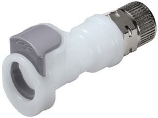 Straight, Thumb Latch - APC Series Female to PTF (Push to Fit) 8,0mm (5/16") OD, Acetal White, 1/4" Flow, Plastic Latch