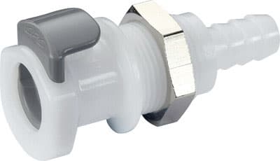 Panel Mount, Thumb Latch - APC Series Female to Tube Fitment 8,0mm (5/16") ID, Acetal White, 1/4" Flow, Plastic Latch