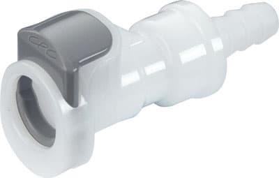 Straight, Thumb Latch - APC Series Female to Tube Fitment 6,4mm (1/4") ID, Acetal White, 1/4" Flow, Plastic Latch