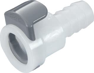 Straight, Thumb Latch - APC Series Female to Tube Fitment 9,5mm (3/8") ID, Acetal White, 1/4" Flow, Plastic Latch