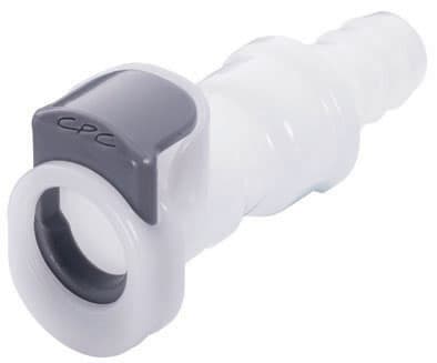 Straight, Thumb Latch - APC Series Female to Tube Fitment 9,5mm (3/8") ID, Acetal White, 1/4" Flow, Plastic Latch