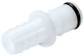 Straight, Thumb Latch - APC Series Male to Tube Fitment 9,5mm (3/8") ID, Acetal White, 1/4" Flow
