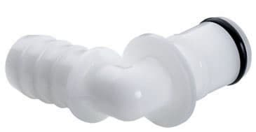 Elbow, Thumb Latch - APC Series Male to Tube Fitment 9,5mm (3/8") ID, Acetal White, 1/4" Flow