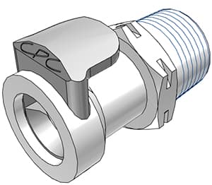 Straight, Thumb Latch - APC Series Female to BSPT 3/8", Acetal White, 1/4" Flow, Plastic Latch