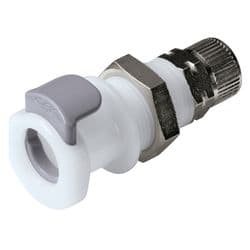 Female Thumb Latch - APC Series to  8,0mm (5/16") Tube Connection PTF (Push to Fit), Panel Mount, Acetal, Shut-Off