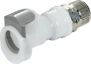 Straight, Thumb Latch - APC Series Female to PTF (Push to Fit) 8,0mm (5/16") OD, Acetal White, 1/4" Flow, Plastic Latch