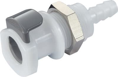 Panel Mount, Thumb Latch - APC Series Female to Tube Fitment 6,4mm (1/4") ID, Acetal White, 1/4" Flow, Plastic Latch