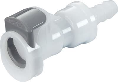 Straight, Thumb Latch - APC Series Female to Tube Fitment 6,4mm (1/4") ID, Acetal White, 1/4" Flow, Plastic Latch