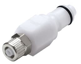 Straight, Thumb Latch - APC Series Male to PTF (Push to Fit) 6,4mm (1/4") OD, Acetal White, 1/4" Flow