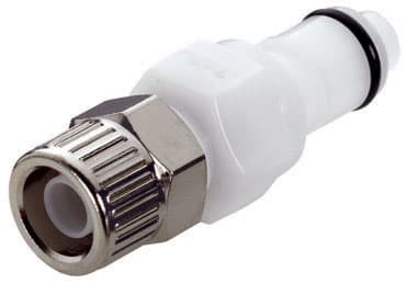 Straight, Thumb Latch - APC Series Male to PTF (Push to Fit) 9,5mm (3/8") OD, Acetal White, 1/4" Flow