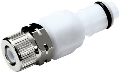 Straight, Thumb Latch - APC Series Male to PTF (Push to Fit) 8,0mm (5/16") OD, Acetal White, 1/4" Flow