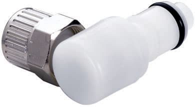 Elbow, Thumb Latch - APC Series Male to PTF (Push to Fit) 9,5mm (3/8") OD, Acetal White, 1/4" Flow
