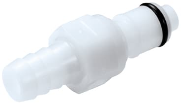 Straight, Thumb Latch - APC Series Male to Tube Fitment 9,5mm (3/8") ID, Acetal White, 1/4" Flow