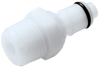 Straight, Thumb Latch - APC Series Male to NPT 3/8", Acetal White, 1/4" Flow