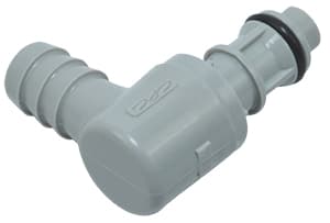 Elbow, Thumb Latch - EFC Series Male to Tube Fitment 9,5mm (3/8") ID, PP (Polypropylene) Grey, 9/32" Flow