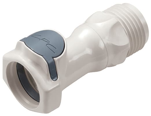 Straight, Thumb Latch - FFC Series Female to GHT Male 3/4", PSU (Polysulfone) White, 1/2" Flow, Plastic Latch