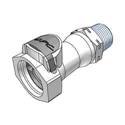 Female Thumb Latch - FFC Series to  1/2" Male BSPP Thread, Straight, PSU (Polysulfone), Open-Flow