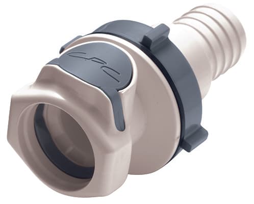 Panel Mount, Thumb Latch - FFC Series Female to Tube Fitment 19,0mm (3/4") ID, PSU (Polysulfone) White, 1/2" Flow, Plastic Latch