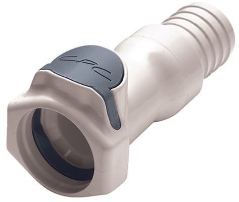Straight, Thumb Latch - FFC Series Female to Tube Fitment 19,0mm (3/4") ID, PSU (Polysulfone) White, 1/2" Flow, Plastic Latch