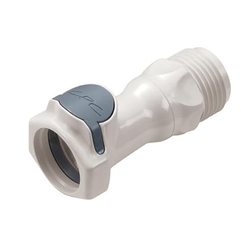 Straight, Thumb Latch - FFC Series Female to GHT Male 3/4", PSU (Polysulfone) White, 1/2" Flow, Plastic Latch