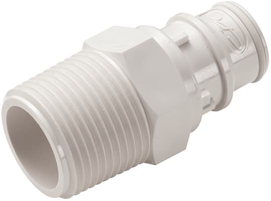 Straight, Thumb Latch - FFC Series Male to NPT 3/4", PSU (Polysulfone) White, 1/2" Flow
