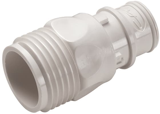 Straight, Thumb Latch - FFC Series Male to GHT 3/4", PSU (Polysulfone) White, 1/2" Flow