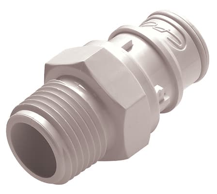 Straight, Thumb Latch - FFC Series Male to NPT 1/2", PSU (Polysulfone) White, 1/2" Flow