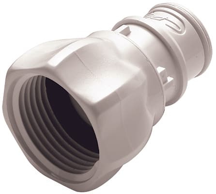 Straight, Thumb Latch - FFC Series Male to BSPP Female 3/4", PSU (Polysulfone) White, 1/2" Flow