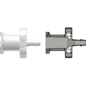 Gerade - Glatte Bohrung, Luer Weiblich - Gewinde zu 500 Series Schlauchtülle 1,6mm (1/16") ID, PP (Polypropylene) - Tierfrei Natur
