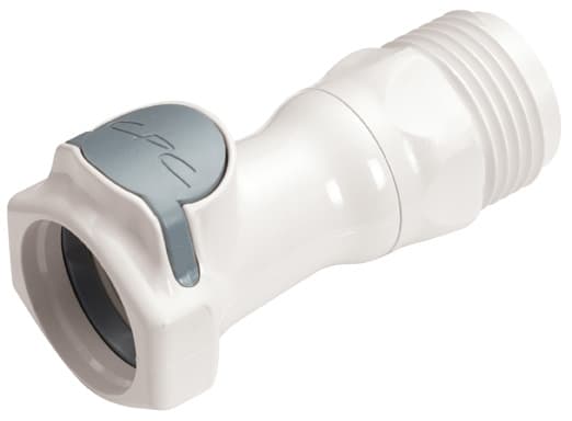 Straight, Thumb Latch - HFC Series Female to GHT Male 3/4", PSU (Polysulfone) White, 1/2" Flow, Plastic Latch