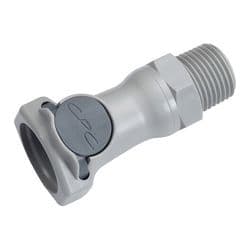 Female Thumb Latch - HFC Series to  1/2" Male NPT Thread, Straight, PP (Polypropylene), Open-Flow