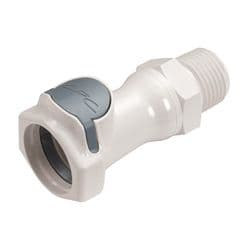 Female Thumb Latch - HFC Series to  1/2" Male NPT Thread, Straight, PSU (Polysulfone), Open-Flow