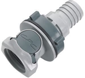 Panel Mount, Thumb Latch - HFC Series Female to Tube Fitment 19,0mm (3/4") ID, PP (Polypropylene) Grey, 1/2" Flow, Plastic Latch