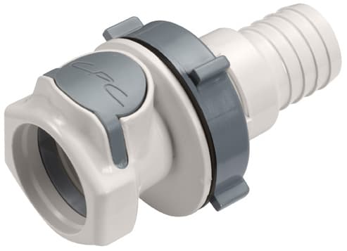Panel Mount, Thumb Latch - HFC Series Female to Tube Fitment 19,0mm (3/4") ID, PSU (Polysulfone) White, 1/2" Flow, Plastic Latch