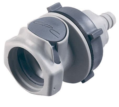Panel Mount, Thumb Latch - HFC Series Female to Tube Fitment 9,5mm (3/8") ID, PP (Polypropylene) Grey, 1/2" Flow, Plastic Latch