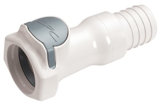 Straight, Thumb Latch - HFC Series Female to Tube Fitment 19,0mm (3/4") ID, PSU (Polysulfone) White, 1/2" Flow, Plastic Latch